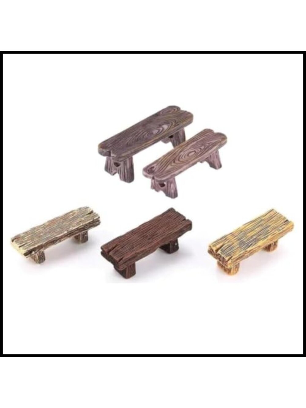 5 Pcs Mini Resin Park Bench Set Dollhouse Decor Fairy Garden Bonsai